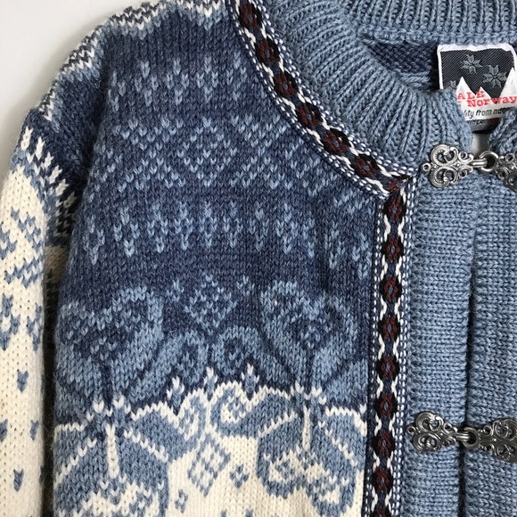 Dale Of Norway Wool Cardigan Sweater-Blue Ivory-XS - Picture 2 of 11